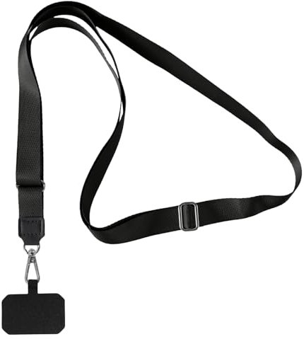 Woijrly Cordon Telephone Portable, Tour de Cou Téléphone Universelle avec Patch Réglable Amovible Collier Lanière Corde en Bandoulière Compatibles avec Plupart des Smartphones Case, Noir