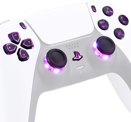 eXtremeRate Boutons lumineux multicolores 7 couleurs 9 modes DTF V3 LED Kit pour manette PS5 BDM-010 020 avec symboles classiques noirs Dpad Thumbstick Option de partage Boutons Home – Sans contrôleur