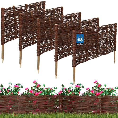 KOTARBAU® 5er Set Beetbegrenzung Weidenzaun 60 x 30 cm Zaun Beeteinfassung Beet Beetumrandung Steckzaun Rasenkante Weide Beeteinfassung Gartenzaun Zum Stecken Flexible Weidengeflecht