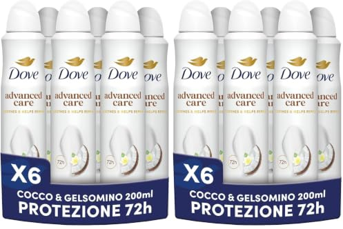 DOVE Advanced Care Deodorant für Damen, Kokosnuss und Jasminblüte, Anti-Transpirant-Spray, tägliche Achselpflege, 72 Stunden Schutz, 200 ml (Packung mit 2)