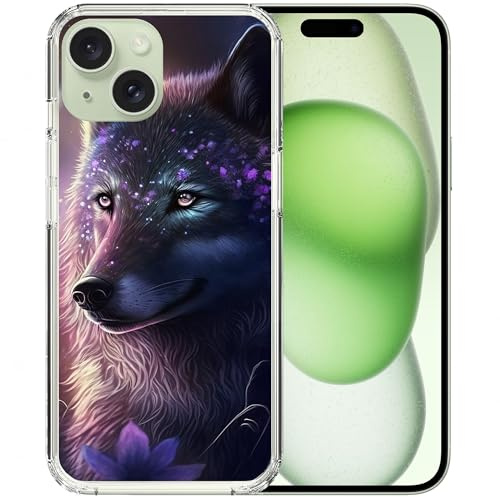 CoverHeld Hülle für iPhone 16e Handyhülle aus Silikon Hülle mit Motiv 3490 mystischer Wolf lila Blüten
