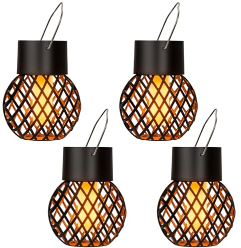 GIGALUMI Hängende Solarleuchten Außen Garten, 4 Pack Flackernde Flamme Solar Hängeleuchten Wasserdicht Hängende Globus für Garten, Hof, Zaun, Baumdekoration
