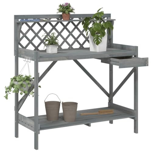 Banc de rempotage avec treillis gris en bois massif pour pelouse et jardin, jardinage, supports de plantes
