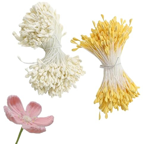 700 Stück Pfeifenreiniger Blumen Staubblatt,3mm Zwei Perlen Köpfen,Gelb Weiß Pfeifenputzer zum Blumenstrauß,Pfeifenreiniger zum Basteln,Tulpe Flower Stamens Accessories für DIY Blumenstrauß Handwerk