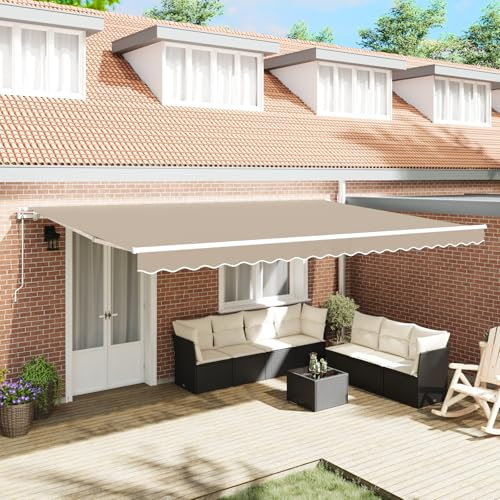 IKAYAA Toldo Motorizado 5 x 3 m, Toldo Electrico Exterior, Toldo Articulado Eléctrico con Mando a Distancia, Toldo Brazo Extensible para Terraza, Jardín, Beige