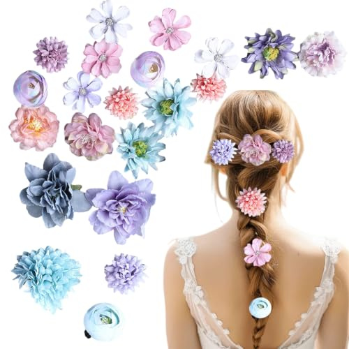 GWAWG 21 Pièces Barrette Fleur Artificielle Pince à Cheveux Bohême Hair Clips, été Barettes Cheveux Bebe Fille, Rouge Pince Crocodile Cheveux, Accessoires de Coiffure (Blure Purple)