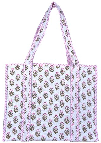 Vivanta Tragetasche für Damen, Einkaufstasche, groß, gesteppt, Baumwolle, wiederverwendbare Strandtasche, Arbeitstasche für Damen, florale Reisetasche, stilvolle Schultertasche, übergroße gesteppte