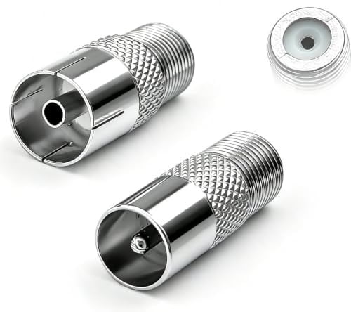 SPTSSWET 2-Pack F Type to Coax Adapter Kit, Male & Female TV Aerial Adapter | for Aerial Cable, F Type to Coax Female Adapter for Cable TV & Satellite Cables, 9.5mm Female to F Type Coax Connector