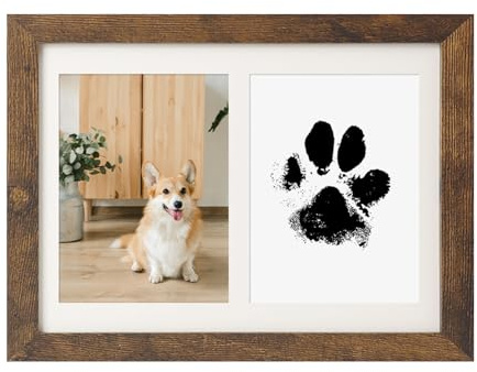 Tyztir Bilderrahmen Pfotenabdruck Set Hund - Katze Hundepfote Neugeborene fußabdruck Gedenkrahmen Andenken Geschenk für Haustierbesitzer Holzoptik
