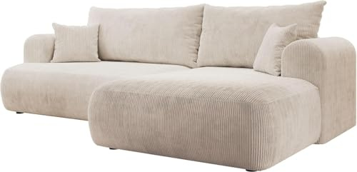 Selsey Ecksofa Rechts mit Schlaffunktion und Bettkasten 142x210 cm Hellbeige Bonellfederkern, Abnehmbare Kissen Modular 4er Couch Schlafsofa Kleines Sofa für Wohnzimmer/Schlafzimmer
