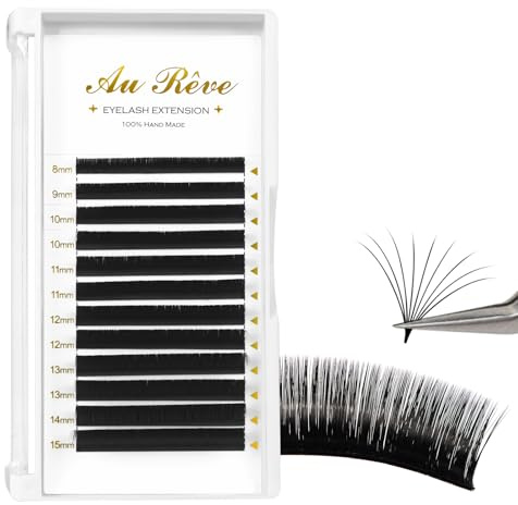 Easy Fan Lashes 0.03 0.05 0.07 Thickness C/D/M/L Curl Eyelash Extensions 8-15mm Mix Lash Tray Matte Black Volume Lashes Self Fanning, Professional Supplies for Lash Artists (0.07 D 8-15mm)