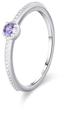 BWDHJLEY Silber Ringe mit Stein, Promise Ring Women 925 Sterling Silber Lila Runde Form Zirkonia Größe 54 (17.2)