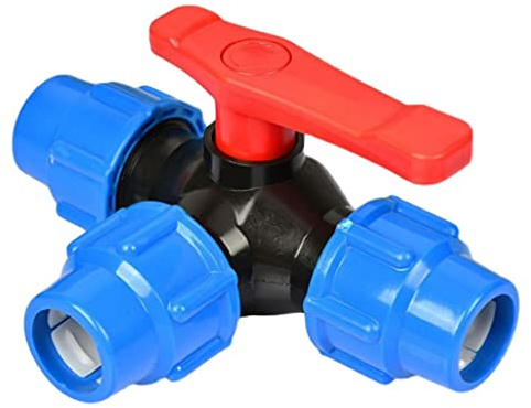 PVC-Kugelhahn, Ventilarmatur 1/2, 3/4, 1, 2 Kunststoff-3-Wege-T-Rohrverbinder aus PE, Schnellkupplung, 20/25/32/40/50/63 mm, 1 Stück(Blu,25mm)