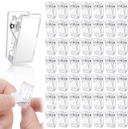 TIESOME 50 Stücke Selbstklebende Federklammern, Klebrige Federclips Transparente Kunststoff Klebeklammern Kleine Klammern Mini Wandclips Spring Clips für Fotos Büro Poster dekorationen
