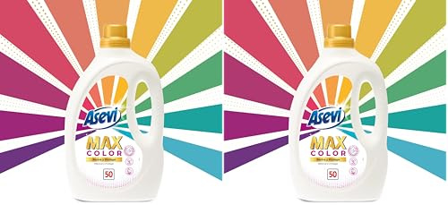 Asevi Detergente Líquido para Lavadora Max Color - Detergente Hipoalergénico Concentrado para Ropa de Color - Protege y Revitaliza los Colores - Frescura Duradera - 50 Lavados (Paquete de 2)