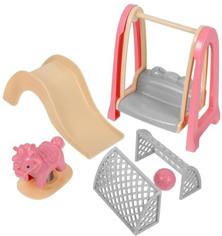 Veemoon Juego de columpio en miniatura para casa de muñecas con caballo balancín y tobogán, adorno de micro escena para decoración de casa de muñecas, mini accesorio de juego para parque infantil