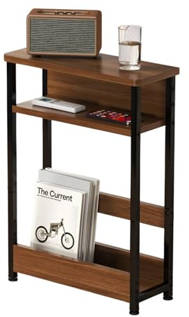 Garvee Table d'Appoint Fine à 3 Niveaux avec étagères De Rangement Et Porte-Revues - Table De Chevet Gain De Place pour Petits Espaces - Style Industriel en Bois Et Métal