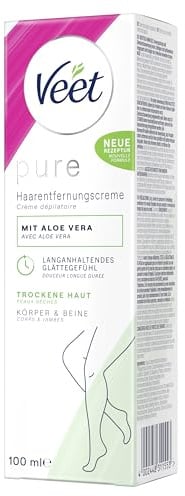 Veet Pure Haarentfernungscreme für Körper, Arme & Beine - Enthaarungscreme für trockene Haut - Minimum an Inhaltsstoffen & angenehmer Duft, mit Bio Aloe-Vera, Vegan - 100 ml