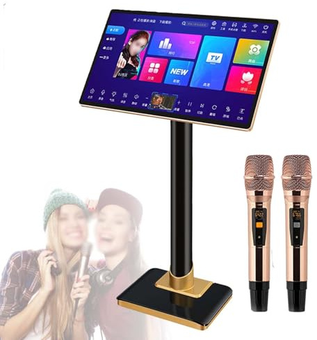Karaoke Player with 19-Inch Touch Screen, 2 Reverb Microphones, Amplifier Function, 20 Languages, Mobile APP Control, Millions of Songs for Parties and TV