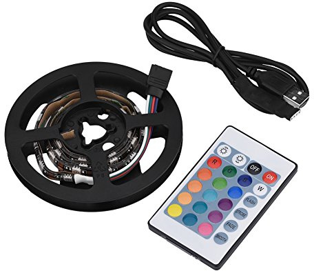 TICFOX Bande LED RVB autocollante de 50 cm avec télécommande infrarouge, grand angle de 120°, éclairage USB étanche, télécommande 24 touches pour TV, ordinateur, décoration de fête, etc