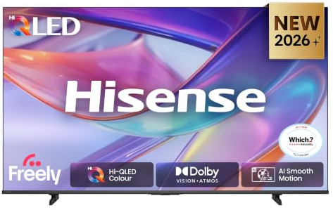 Hisense 43 43E7STUK Hi-QLED 4K Ultra HD AI Smart TV with Freely, Netflix, Disney+ and YouTube - Hi-QLED Colour, Dolby Vision.Atmos, AI 4K Upscaler, AI Smooth Motion, Game Mode Plus, Filmmaker Mode