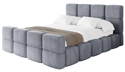 ALTDECOR Polsterbett mit Bettkasten und Lattenrost, Bett mit Kopfteil, Boxbett ohne Matratze, Doppelbett mit Stauraum - NATA-Z 200x200 Grau