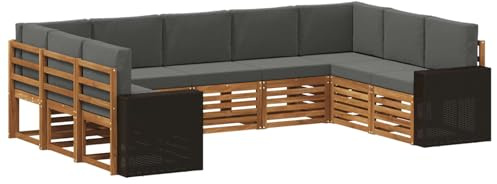 vidaXL Ecksofa Set mit Kissen 9 pcs Natur und Anthrazit Polyester, Gartenmöbel, modernes Loungeset, strapazierfähiges Sofa im Freien, gemütliche Sitzgelegenheit für Terrasse und Garten