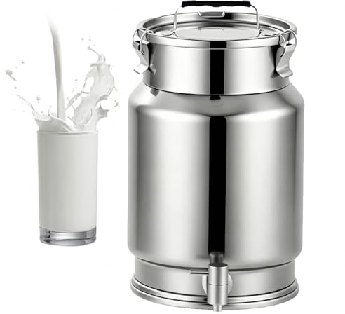 lechera acero inoxidable antigua jarra con tapa acero inoxidable Lata de Leche transporte con Tapa/Grifo/asa,para Transportar Almacenar Leche,A-2.5L