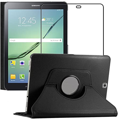 ebestStar - Funda para Samsung Galaxy Tab S2 9.7 SM-T813, T815 T810, Carcasa Capa Giratoria, 360 Protectora, Cuero PU Soporte, Negro + Cristal Templado
