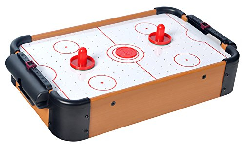 WIN.MAX Mini Air Hockey Tisch mit Zubehör Airhockey-Tisch Spielfeld Schiebern Pucks Puscher und Torzähler Tischspiel für Groß und Klein Holz