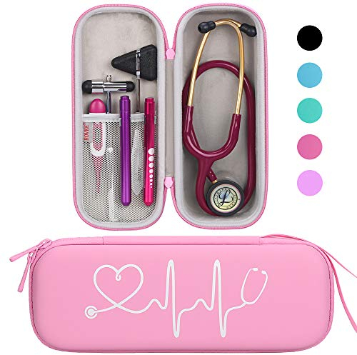 BOVKE Stethoskop Fall für 3M Littmann Classic III, Lightweight II S.E, MDF Acoustica Leichtes Stethoskop, zusätzlicher Raum für medizinische Bandage Schere EMT Trauma Schere und LED Penlights,Perlrosa