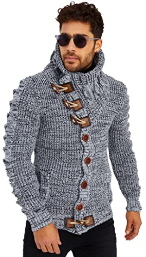 Leif Nelson Cardigan en tricot pour homme, avec boutons, coupe droite, design à manches longues, idéal pour les looks décontractés et professionnels, gris/noir, XL