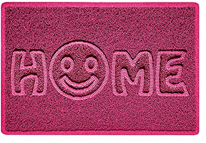 Nicoman SMILEY FACE Embossed Shape Door Mat Dirt-Trapper Jet-Washable Doormat-(Use Indoor or Sheltered Outdoor)- (60x40cm/23.6x15.7inches, Small) Pink