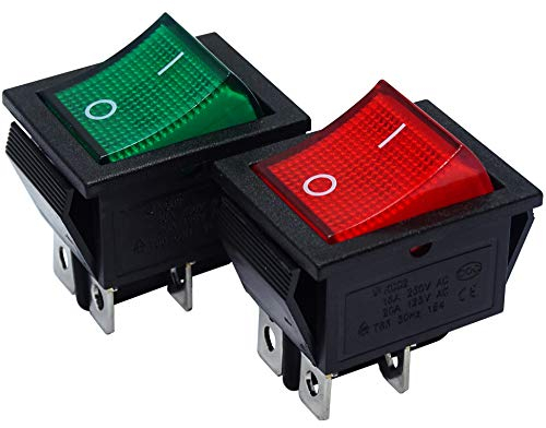 mmtrade | 2x Kippschalter rot/grün beleuchtet 230V, ON-OFF/EIN-AUS Wippschalter beleuchtet, DPST, Einbauschalter einrastbar mit Selbsthemmung, 20A/125VAC, 15A/250VAC