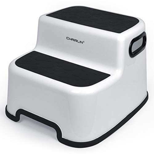 Chairlin Sgabello bambini, Sgabello a due gradini per bambini, Gradino bambini, Scaletta Bambini in Bagno, Sedile per Addestramento per WC, Antiscivolo con 2 Scalini. (Nero)