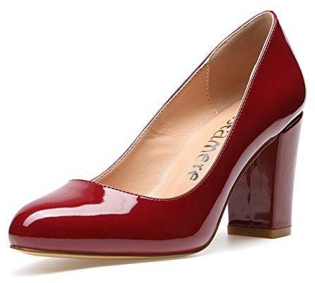 Castamere Damen High Heels Runde Zehen Partie Pumps Blockabsatz 8CM Heel