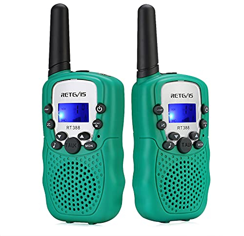 Retevis RT388 Walkie Talkie Niños, Walkie Talkie Niños, 8 Canales PMR446 Linterna VOX, Regalos de Juguetes para Niños, para Cámping, Gardín u Otras Actividades al Aire Libre (2 Piezas, Verde)