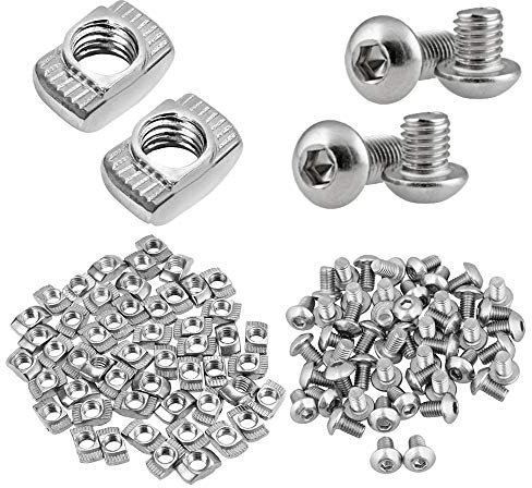 M5 Set- 50pcs T-Mutter und 50pcs M5 Linsenkopf- M5 T-Mutter T Nutmutter Hammerkopf Befestigungsmutter- Gewinde M5 Innensechskant Kappe Schrauben Bolt Sortiment Kit für Aluminiumprofil