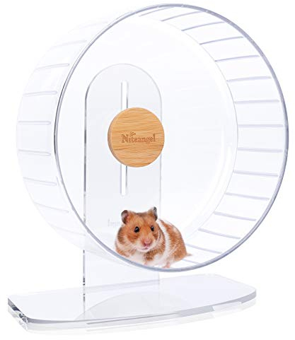 Niteangel Super-leise Hamsterräder - Leise Spinner-Hamsterräder mit verstellbarem Ständer für Zwerghamster, Gerbils, Mäuse oder andere kleine Tiere (L, Transparent)