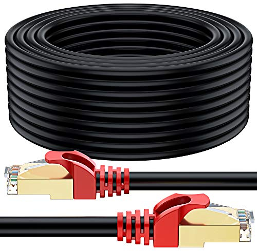 MutecPower 75m CAT 7 Außen Verwendung wasserdicht Direct Burial RJ45 Ethernet Netzwerkkabel - SSTP - 600 MHz - Schwarz 75 Meter mit kabelbinder und klemmen