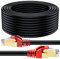 MutecPower 75m CAT7 Câble réseau Ethernet RJ45 - application exterieur, imperméable - SSTP - 600 Mhz - Noir 75 mètres avec attaches et pinces