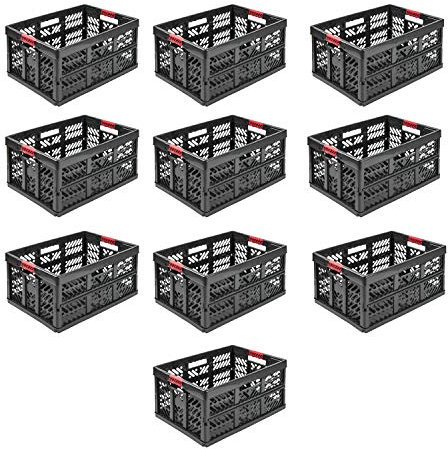 10x Stabile Profi Klappbox 45L - 54 x 37 x 28 cm - Einkaufskiste klappbar mit Soft-griffe - Transportkiste stapelbar, Graphit