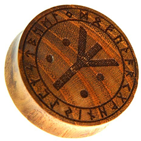 CHICNET Runen Gravur Flesh Plug Teakholz Holz braun Rune Leben Tod Punkte, Double Flared Handarbeit, Tunnel Ohr Piercing Tube für Damen Herren 6mm-30mm