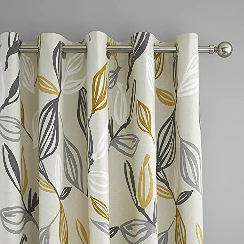 Fusion - Ensley - Coppia di tende con occhielli, 100% cotone, 168 x 229 cm, colore: ocra, 168 x 229 cm