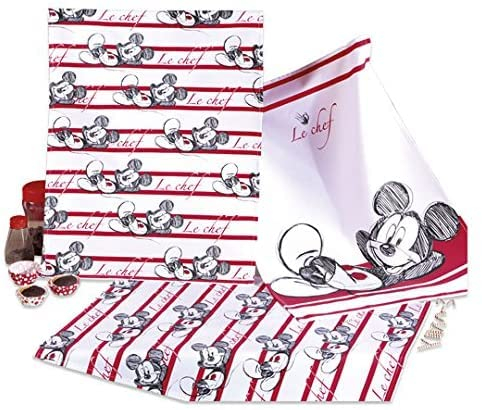 Tex idea Mickey Geschirrtuch Disney Micky Maus ca. 50 x 70 cm 100% Baumwolle, Weiss Rot Schwarz