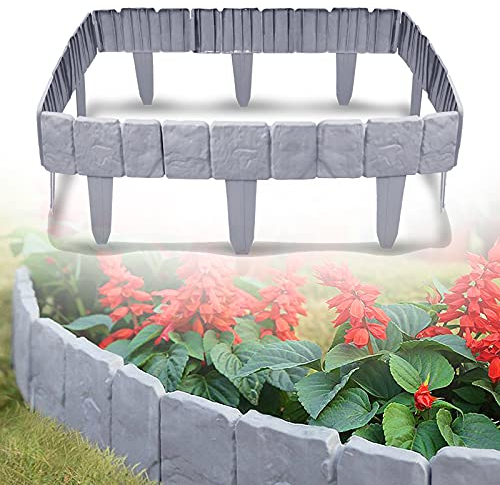 XMTECH Grau Rasenkante in Steinoptik, 5 m Beetumrandung Mähkante Randsteine aus Kunststoff, Beeteinfassung Gartenzaun, 1 Element (L x H): 25x 23cm - 20 Stück
