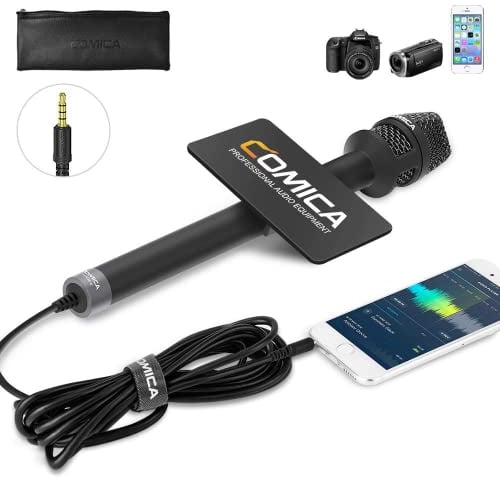 COMICA Micrófono de Mano para entrevistas HRM-S Micrófono direccional TRRS cardioide de 3,5 mm para Grabar micrófono de reportero de Voz para iPhone Android Smartphones Laptops