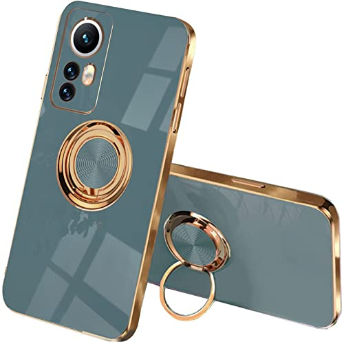 ILING Coque pour Xiaomi 12/Xiaomi 12X/Xiaomi 12S, Silicone Coloré Case Protégez la Caméra, Étui Ultra-Fin Antichoc pour Femme, Housse Élégant avec Support pour Bague (Gris)