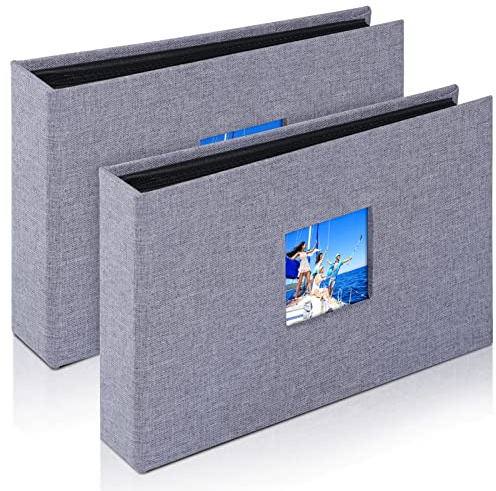 Klein Mini Fotoalbum Einsteckalbum 10X15 Größe 56 Fotos, Erinnerungsalbum mit Leinen Einband, Fotobuch Schwarze Seiten, Perfekt für Baby-, Hochzeits- & Familienfotos (10X15/2 Packungen, Grau)