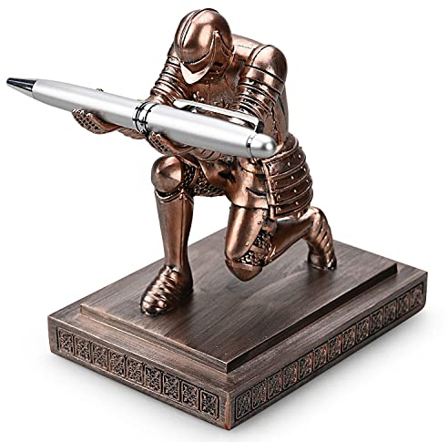 HDMbigmi Knight Stiftehalter Stifteständer Schreibtisch-Organizer und Zubehör Harz Stifthalter als Geschenk mit einem schicken Stift für Büro und Zuhause Schreibtisch-Organizer (Bronze)
